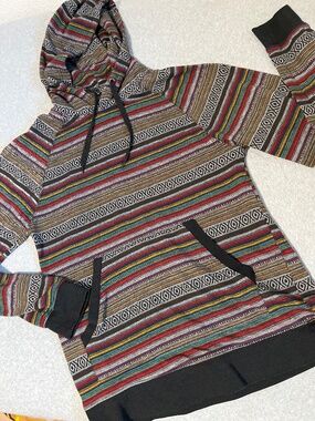 Beautiful Giant Aztec Hoodie Shirt Mens Medium Surfer Boho Skater Striped